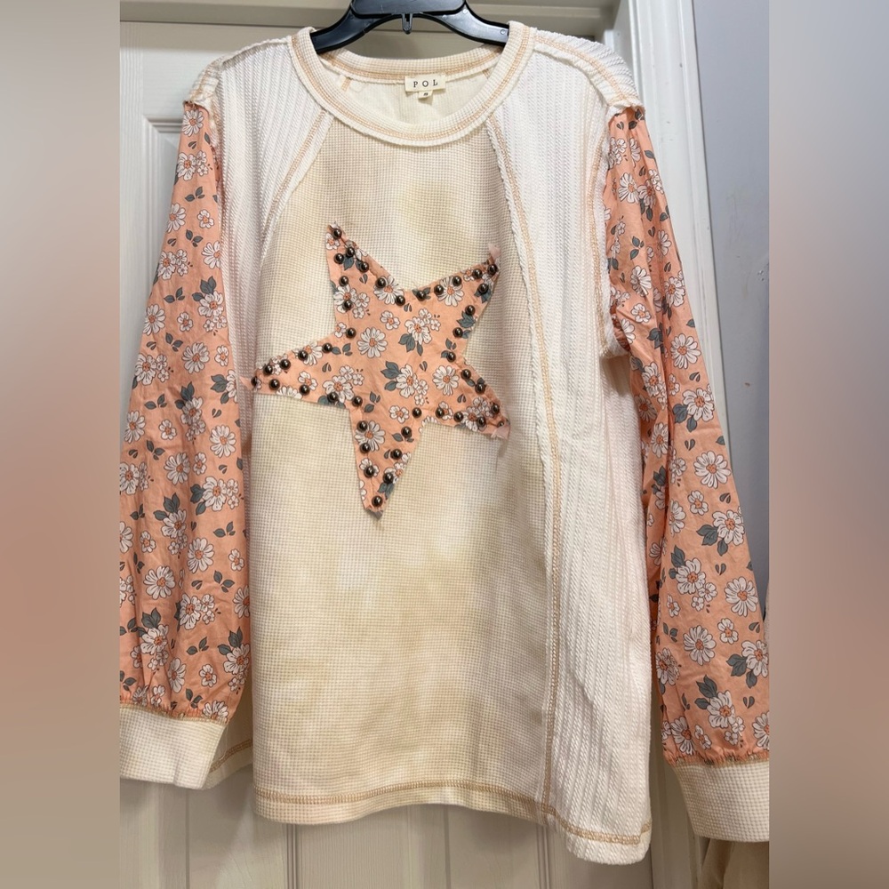 POL Orange and Cream Long Sleeve Tee with Star Design